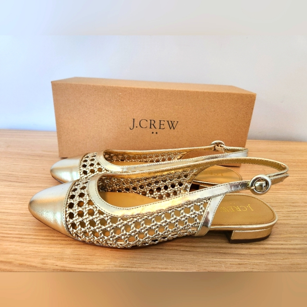 NWT J.Crew Woven Slingback Flats Gold Sz 9.5